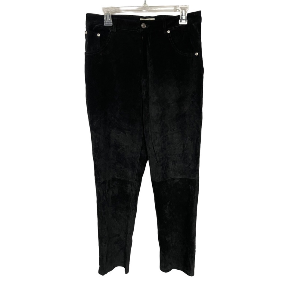 St John's Bay Black Suede High Rise Straight Leg Jeans 14
